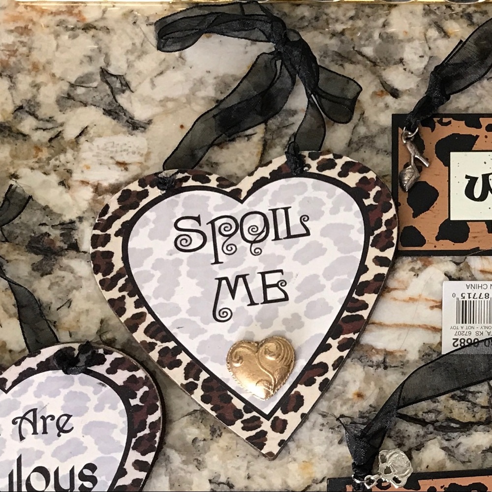 NWT “Spoil Me” animal print w/ gold heart sign